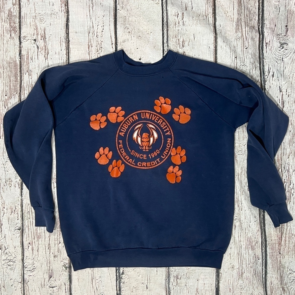 Vintage 1980s Auburn University Tigers Credit Union 80s Pullover Sweatshirt